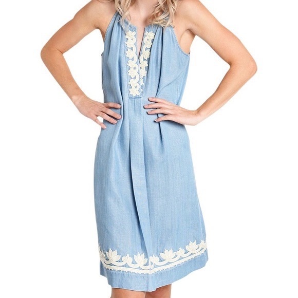 SOLD Tommy Bahama Chambray Embroidered Halter Dress - Picture 6 of 6